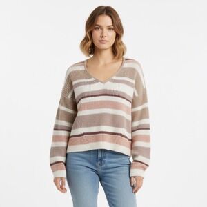 Abercrombie & Fitch‎ Striped V-Neck Sweater Knit Pullover Casual Top Size M